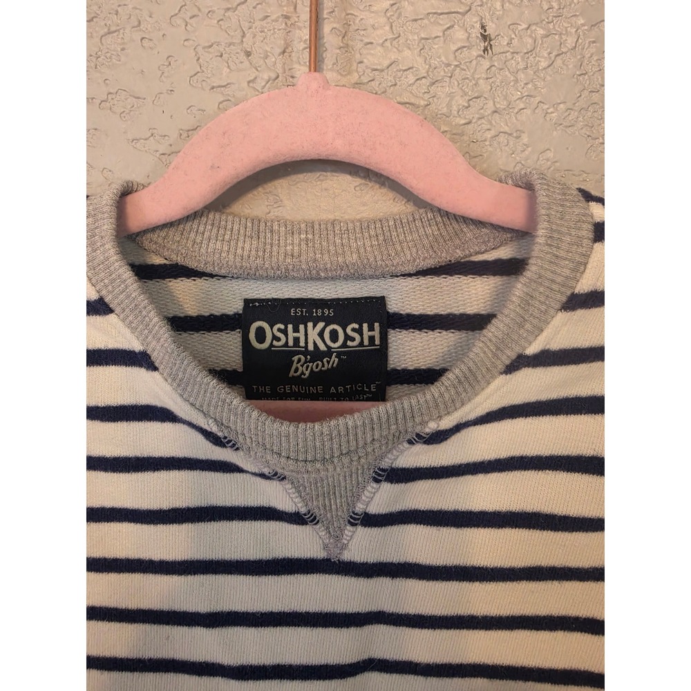 OshKosh Bgosh Kids Navy Blue White Striped Crew Neck Pullover Sweatshirt - Picture 3 of 7